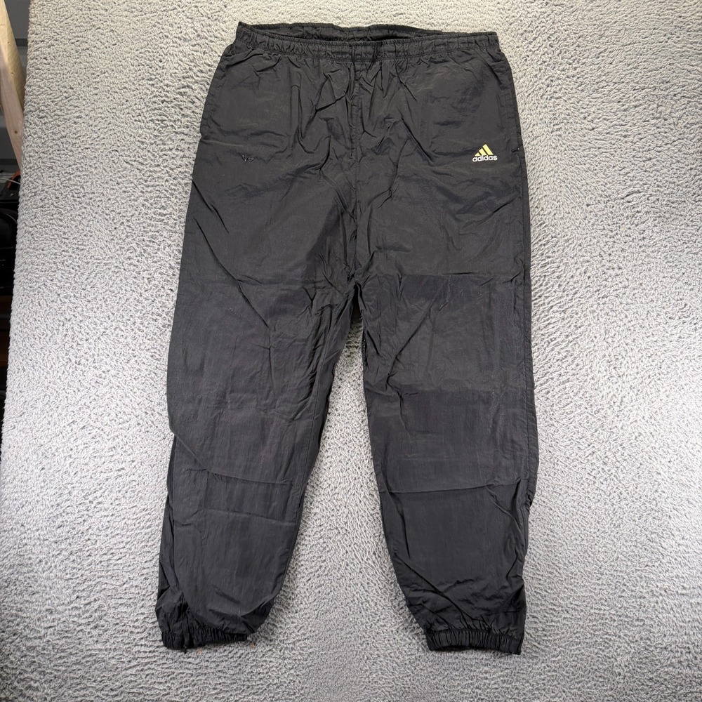 Vintage Adidas Pant Men's L‎ Black Nylon Windbreaker Joggers Activewear Sports